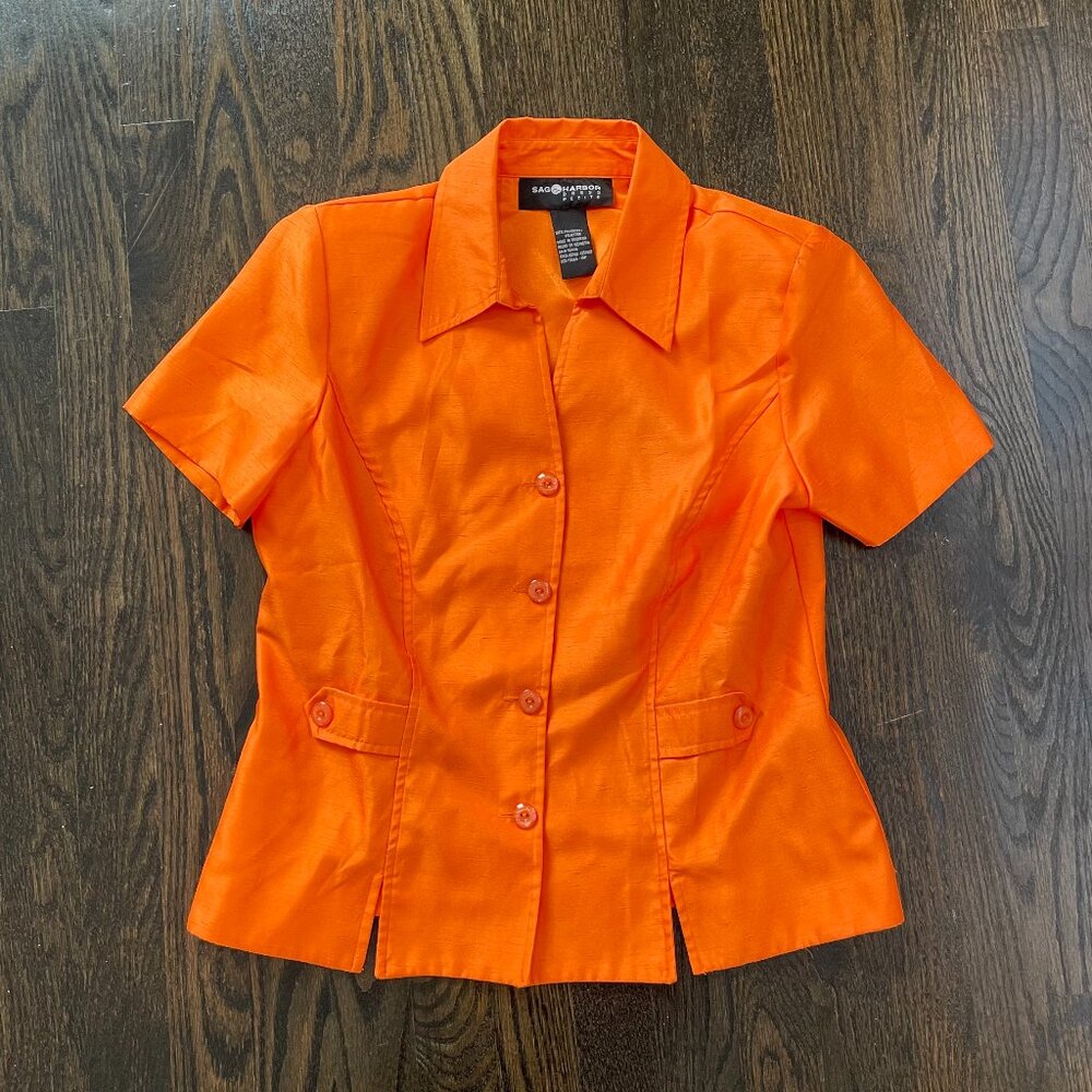 Vintage Orange Blouse 10P Sag Harbor Petite - short sleeve with shoulder pads
